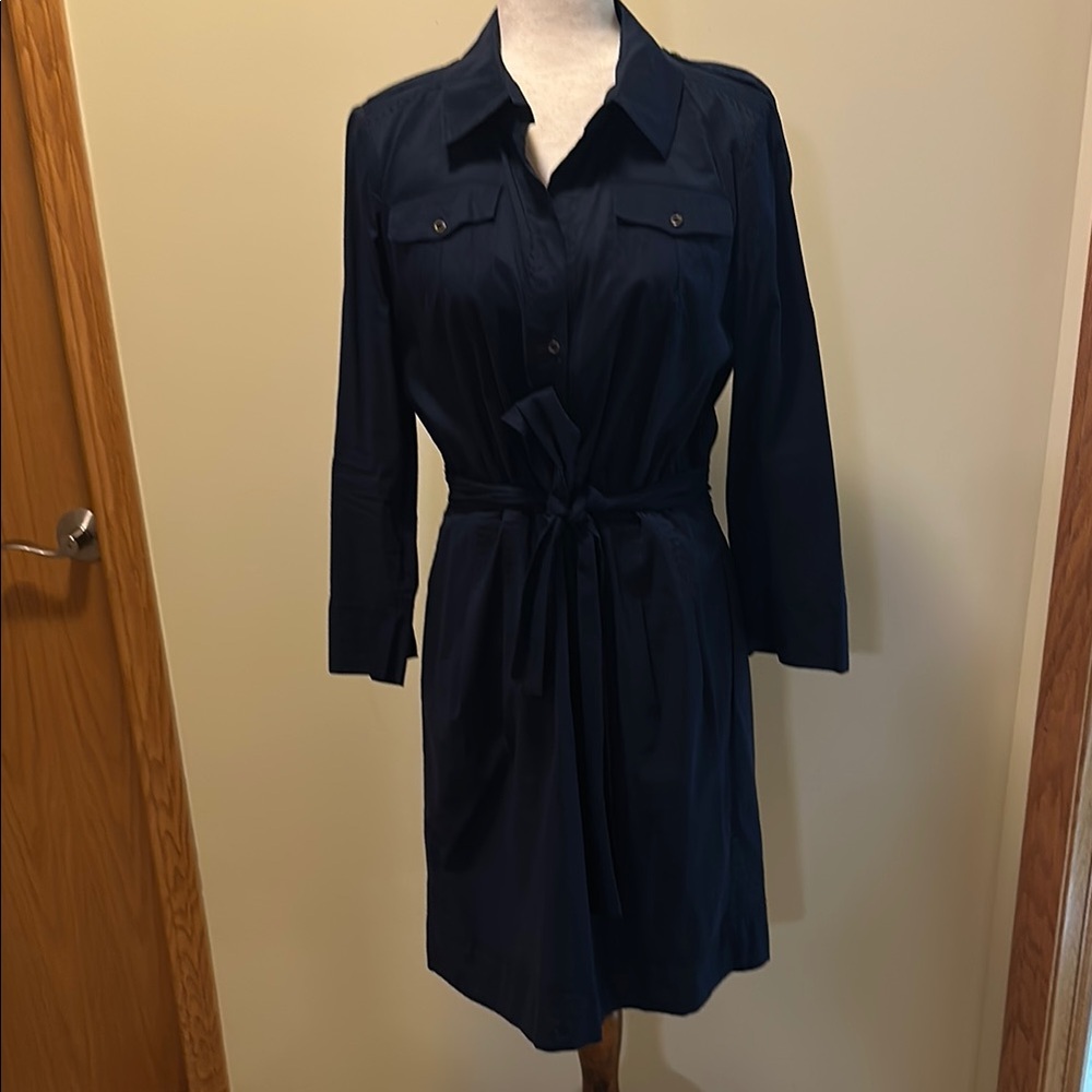 Diane Von Furstenberg Navy Belted Safari Style Shirt Dress